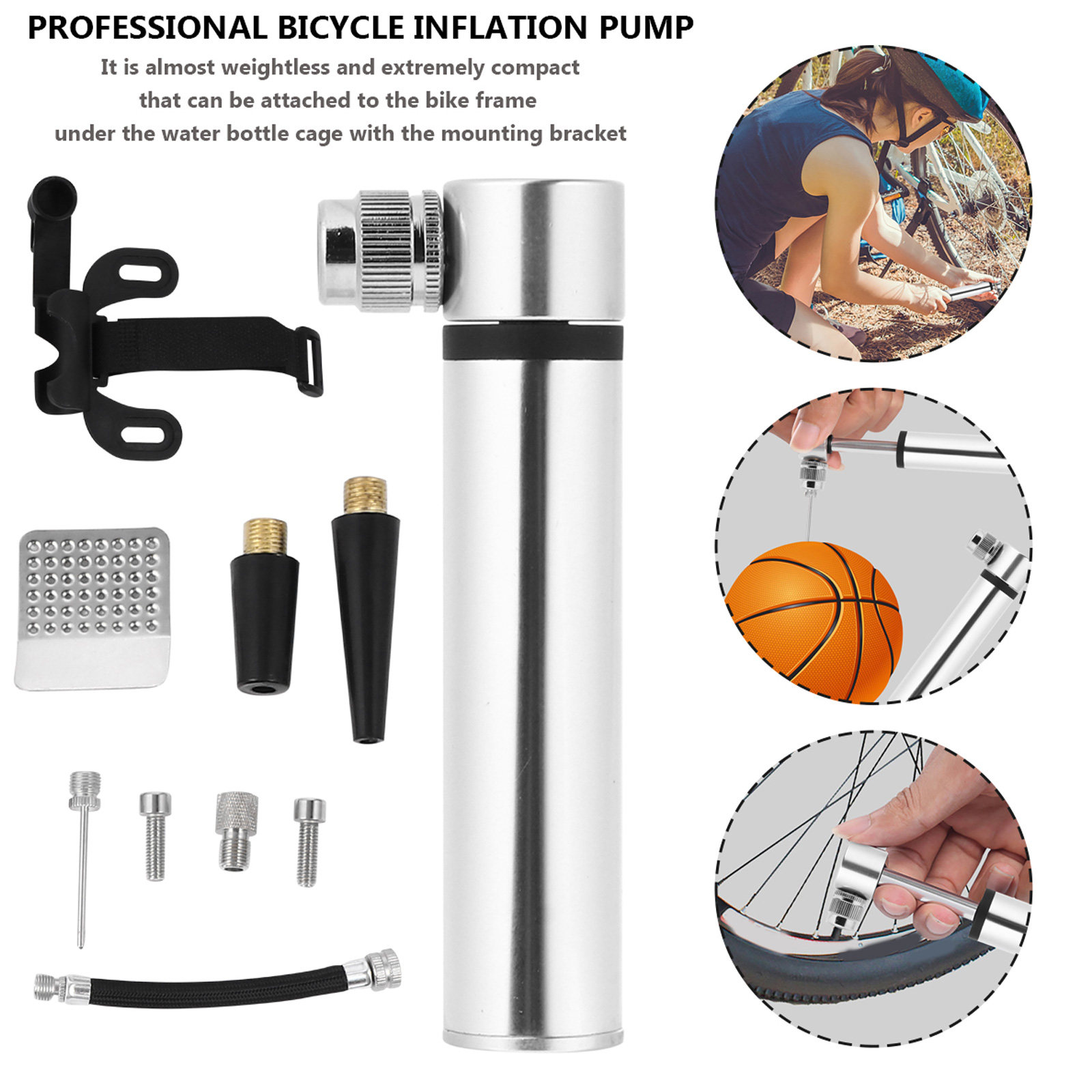 Bike Pump Frame Mount - Kit di riparazione per forature con